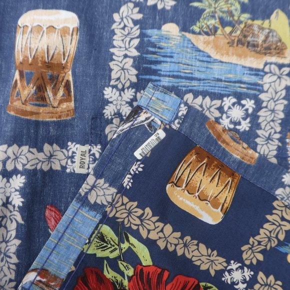Vintage Paradise Bay Hawaii Aloha Shirt Reverse Print Leis Flowers Bongos 3XL - Picture 9 of 10